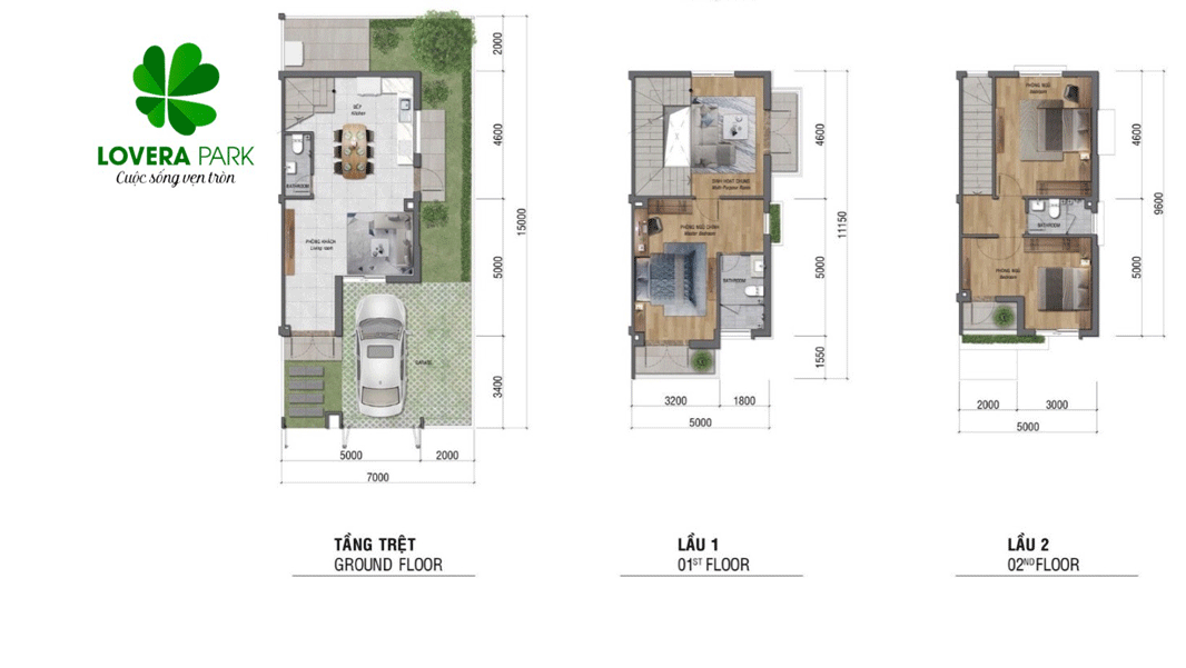 Mặt bằng nhà phố Lovera Premier 7x15